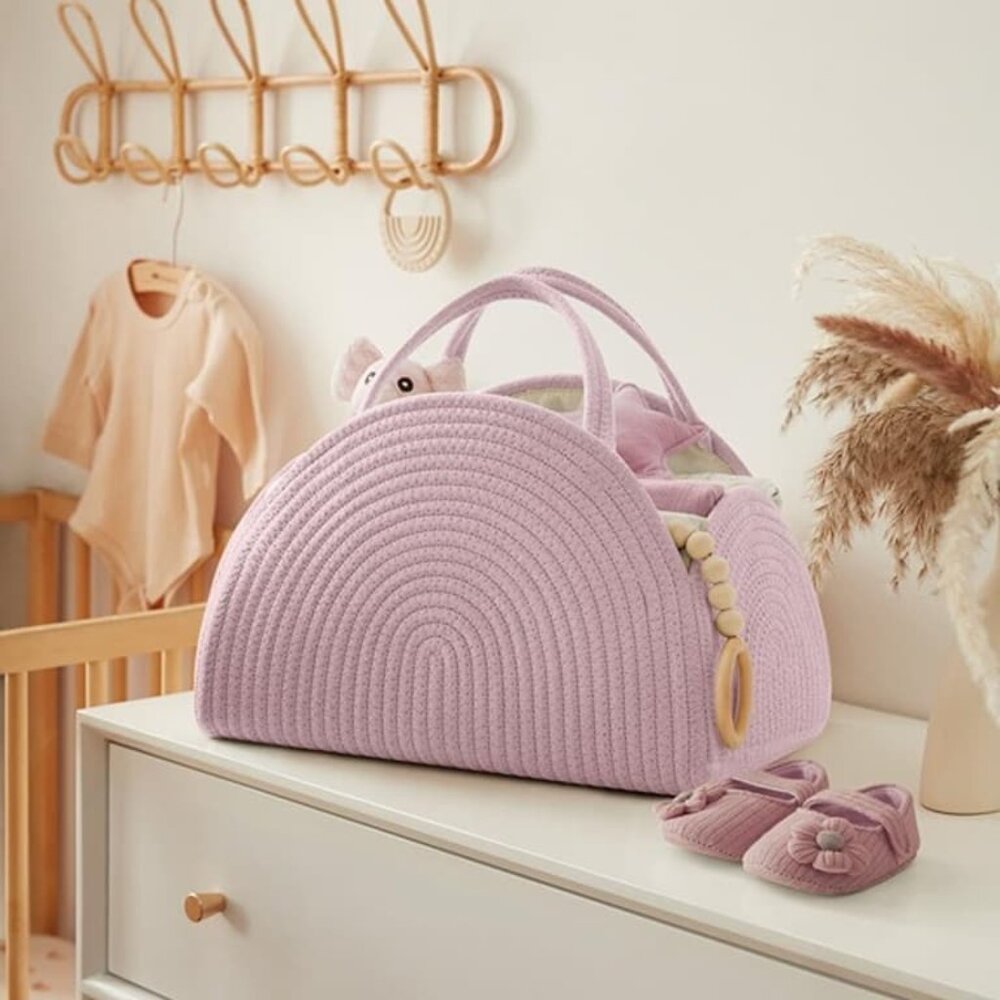 NEW Baby Diaper Caddy Organizer, Cotton Rope Diaper Caddy Basket, Large Basket